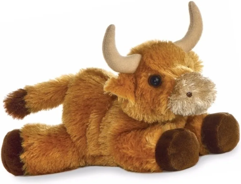 Pluche Schotse Hooglander koeien knuffel 20 cm de Aurora en Marron – photo du produit