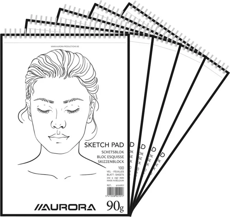 Schetsblok - Tekenpapier - Kopspiraal - A4 - 90g - 100 vel - 5 Stuks de Aurora en Blanc – photo du produit