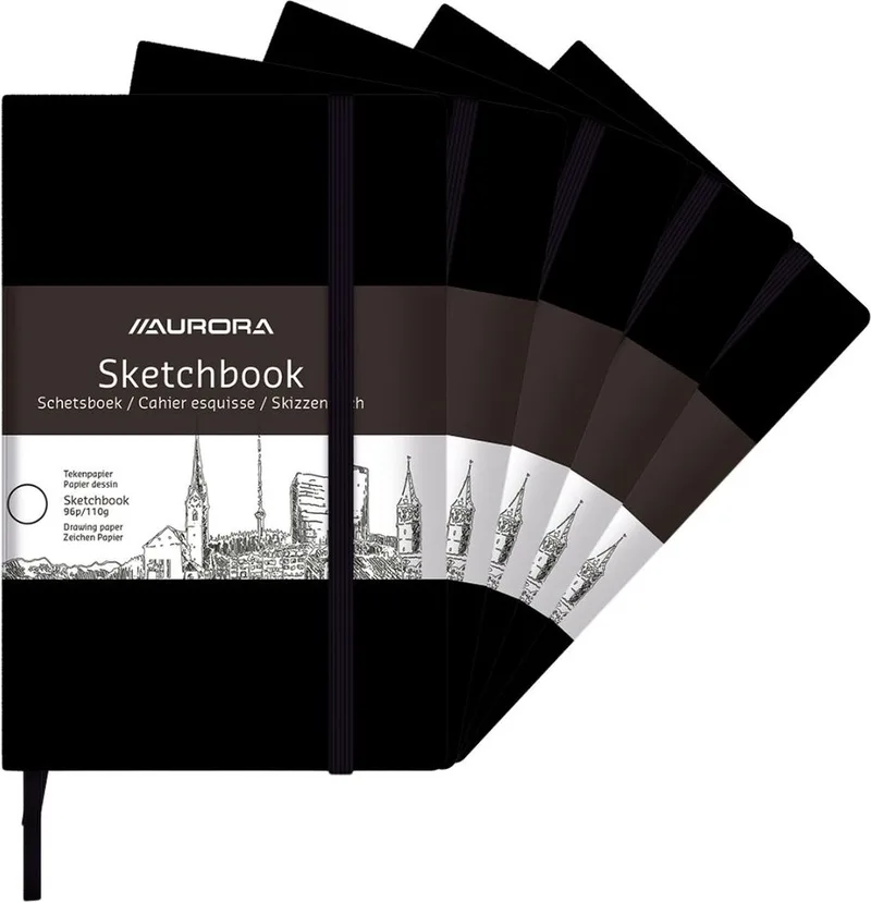 Schetsboeken - 210x285mm - A4 - Blanco tekenpapier - 110g - 96 Bladzijden - 10 stuks fra Aurora i Sort – produktbillede