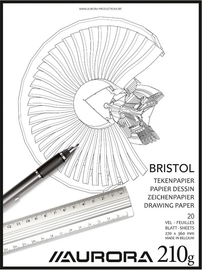 Tekenblok - Bristol - Glad Tekenpapier - 270x360mm - 210g - 20 Vel von Aurora in Weiß – Produktfoto