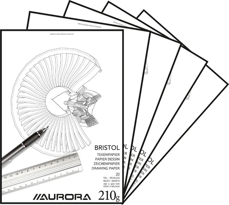 Tekenblok - Bristol - Glad Tekenpapier - 297 mm x 420 mm - A3 - 210g - 20 Vel - 5 Stuks von Aurora in Weiß – Produktfoto