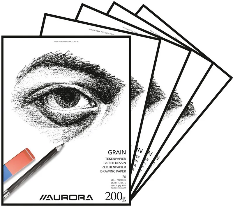 Tekenblok - Grain - Tekenpapier - Schetsblok - 240 mm x 315 mm - 200g - 20 vel - 10 Stuks von Aurora in Weiß – Produktfoto