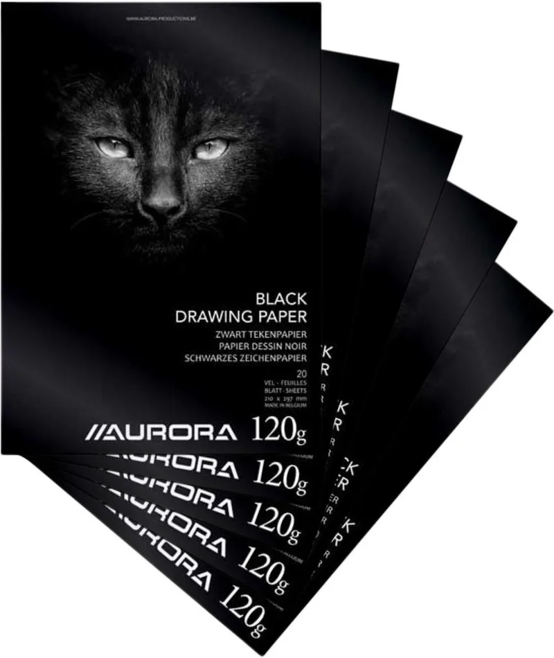 Tekenblok - Tekenpapier - 15 Stuks - A4 - 210 mm x 297 mm - 120 g - 20 vel von Aurora in Schwarz – Produktfoto