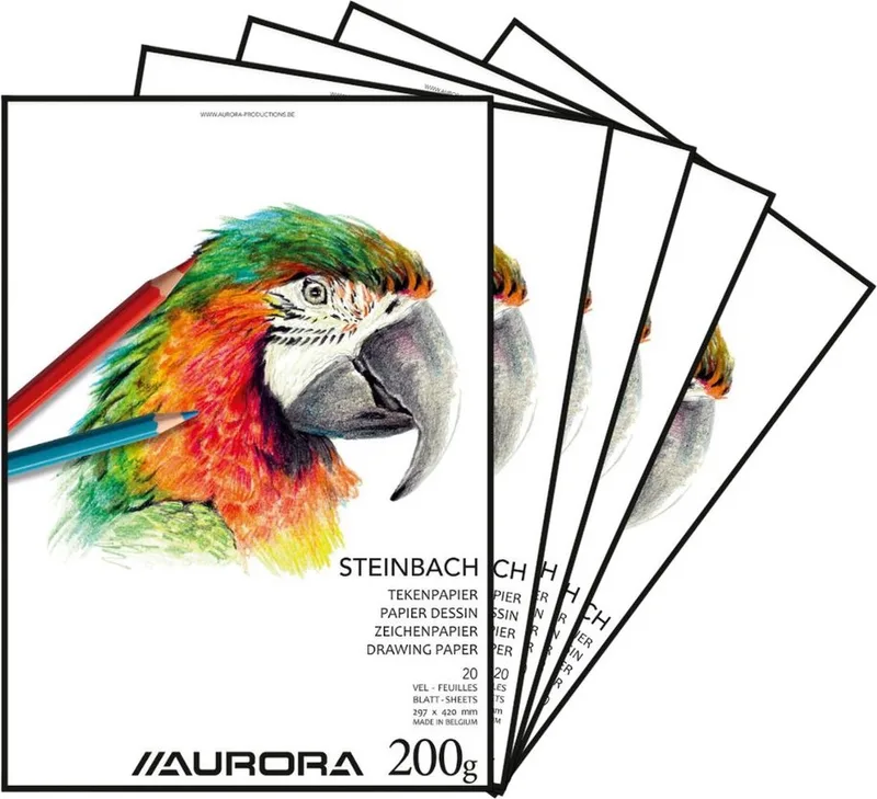Tekenblok - Tekenpapier - Steinbach - 297 mm x 420 mm - 200 g - A3 - 20 Vel - 5 Stuks von Aurora in Weiß – Produktfoto