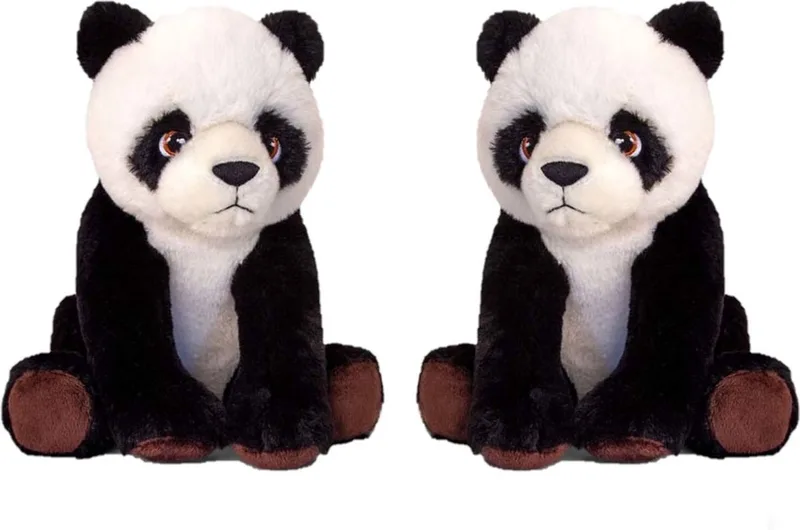 2x stuks pluche knuffel Panda beren van 25 cm - Dieren knuffelbeesten voor kinderen of decoratie van Keel Toys in Meerkleurig – productfoto