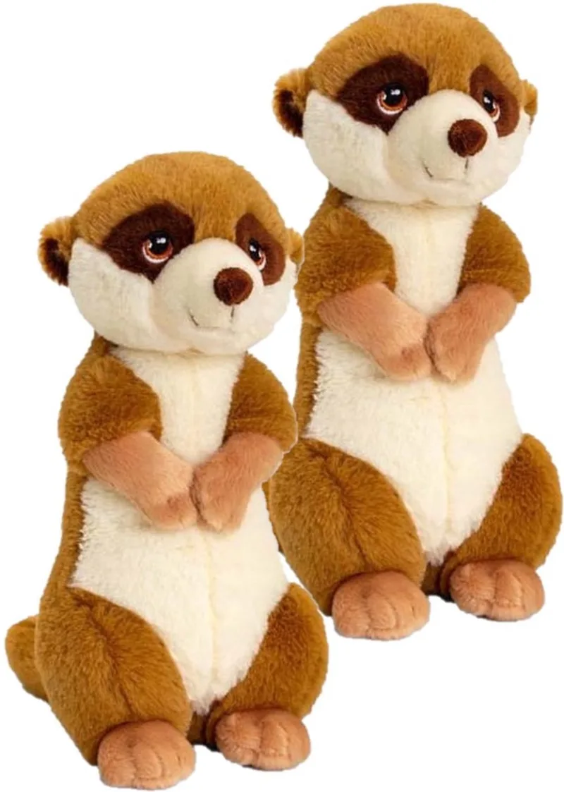 2x stuks pluche knuffel Stokstaartjes van 30 cm - Dieren knuffelbeesten voor kinderen of decoratie fra Keel Toys i Flerfarvet – produktbillede