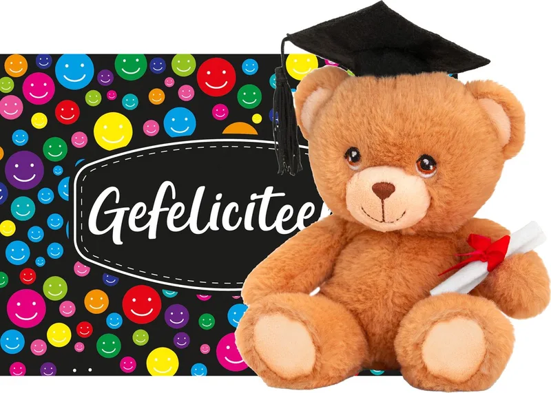 Gefeliciteerd wenskaart A5-size - met Geslaagd thema knuffelbeer - van 14 cm van Keel Toys in Meerkleurig – productfoto