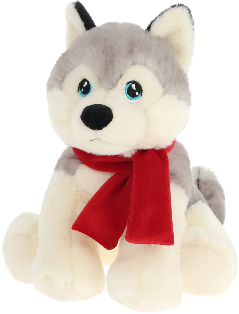 husky met sjaal - 20 cm - Dieren knuffels van Keel Toys in Wit – productfoto