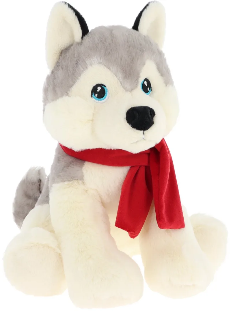 husky met sjaal - 25 cm - Dieren knuffels van Keel Toys in Wit – productfoto