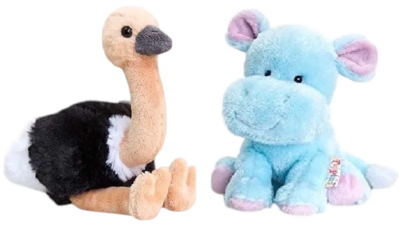 Keel Toys - 2 Knuffels - Pippins - Nijlpaard - Struisvogel - 14 cm van Keel Toys in Blauw – productfoto