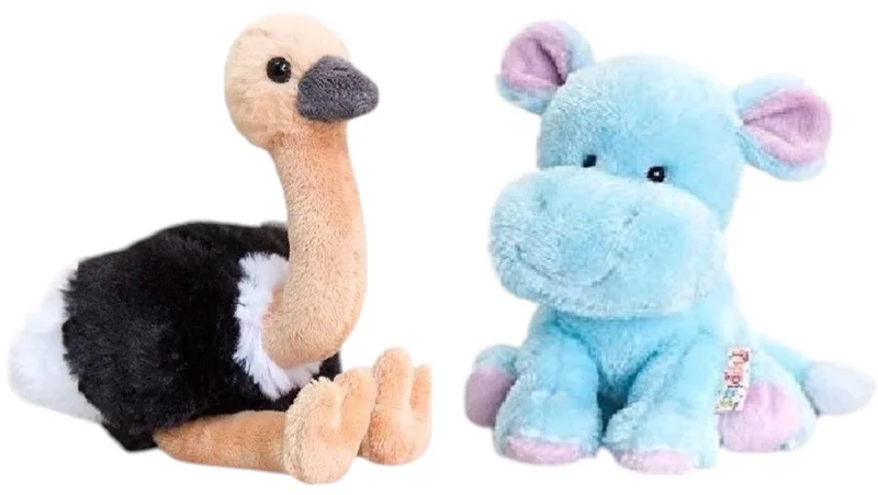 Keel Toys - 2 Knuffels - Pippins - Nijlpaard - Struisvogel - 14 cm van Keel Toys in Zwart – productfoto