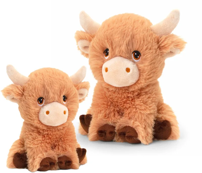 Keel Toys 2x koeien knuffels - pluche Schotse Hooglander koeien knuffeldieren - lopend - 18 en 25 cm van Keel Toys in Bruin – productfoto