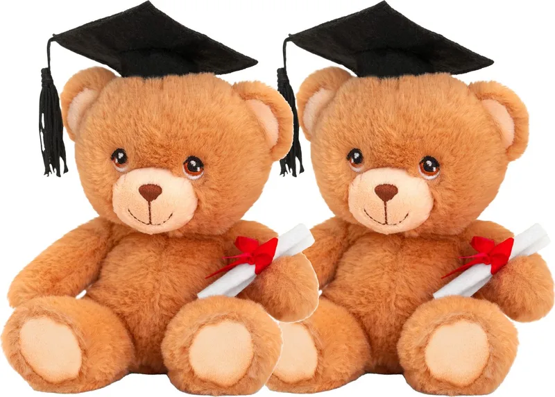 Keeleco - Pluche knuffel beer - 2x- geslaagd - diploma - bruin - 15 cm van Keel Toys in Meerkleurig – productfoto