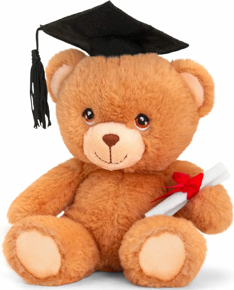 Keeleco - Pluche knuffel beer - geslaagd - diploma - bruin - 15 cm van Keel Toys in Meerkleurig – productfoto