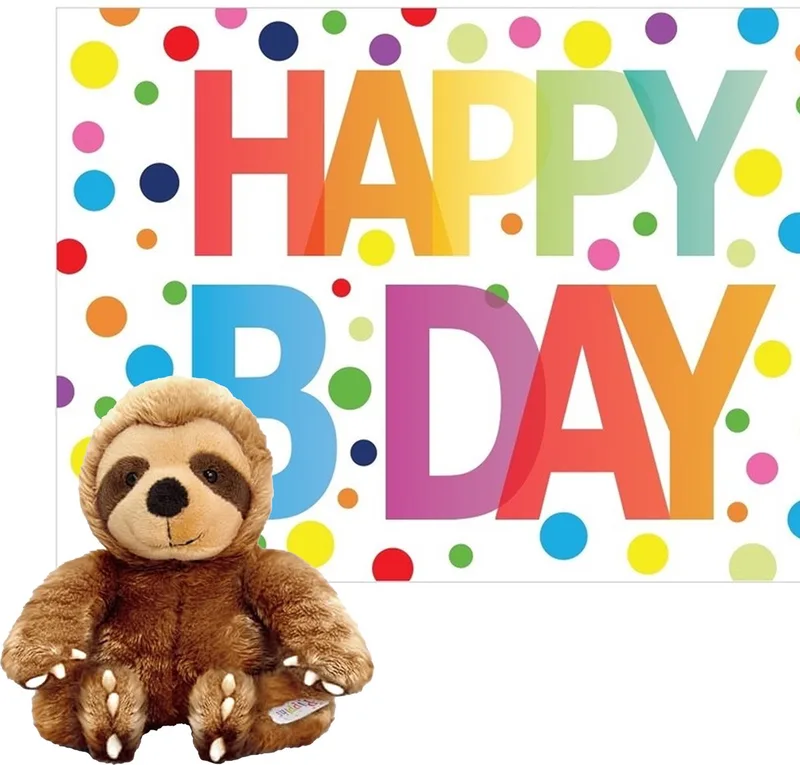 Knuffel luiaard 14 cm met Happy Birthday wenskaart från Keel Toys i Brun – produktbild