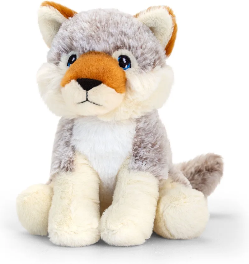 Knuffel - Wolf - grijs - dieren knuffels - pluche - 18 cm - wolven van Keel Toys in Meerkleurig – productfoto