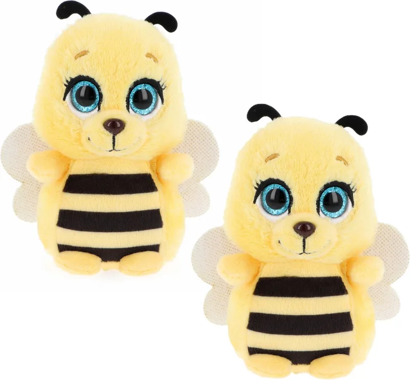 Knuffeldier kleine honingbij - 2x - zachte pluche stof - premium kwaliteit knuffels - geel/zwart - 14 cm - insecten van Keel Toys in Geel – productfoto