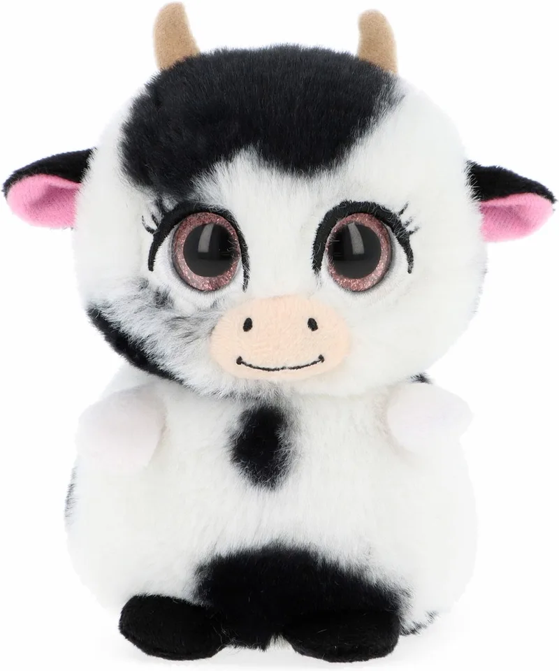 Knuffeldier kleine koe - zachte pluche stof - premium kwaliteit knuffels - wit/zwart - 14 cm - boerderij knuffels van Keel Toys in Wit – productfoto