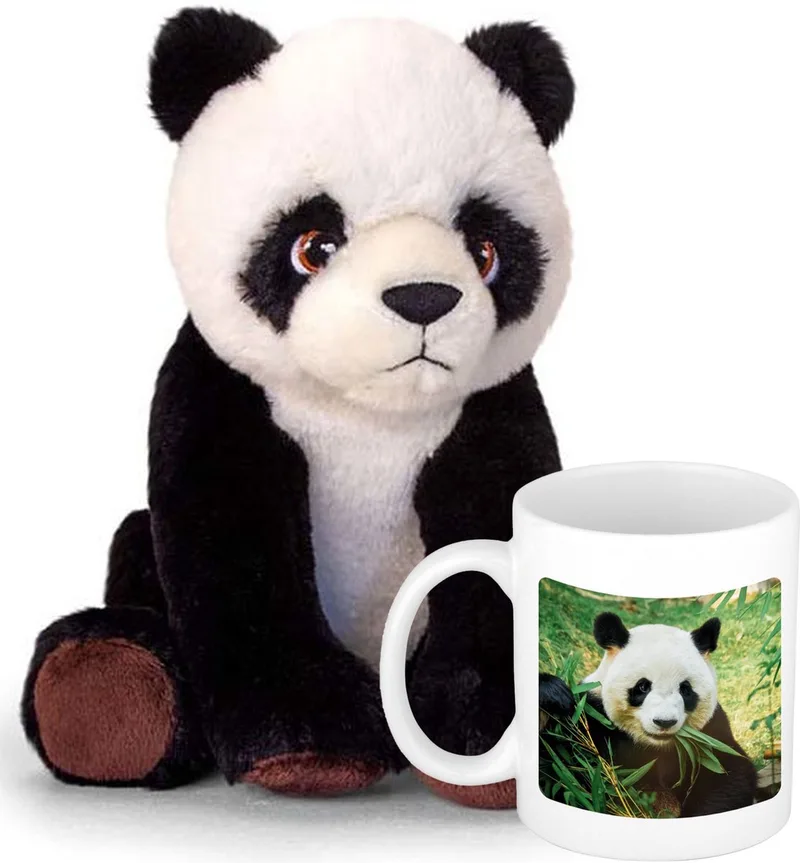 Panda Cadeauset kind - Panda knuffel 25 cm en foto Drinkbeker 300ml van Keel Toys in Meerkleurig – productfoto