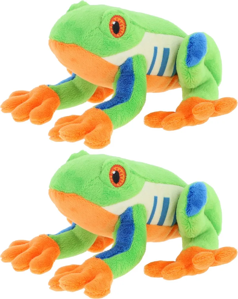 pluche Boomkikker knuffeldier - 2x - kleuren - zittend - 15 cm - Luxe Eco kwaliteit knuffels van Keel Toys in Meerkleurig – productfoto