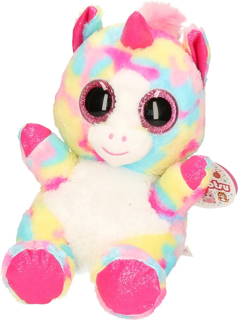pluche eenhoorn knuffel - regenboog kleuren roze/geel - 25 cm van Keel Toys in Paars – productfoto