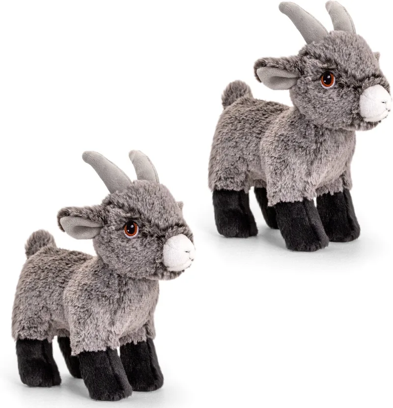Pluche knuffel dier - 2x - geitje - grijs - 20 cm - Knuffelbeesten - Boerderij dieren fra Keel Toys i Flerfarvet – produktbillede