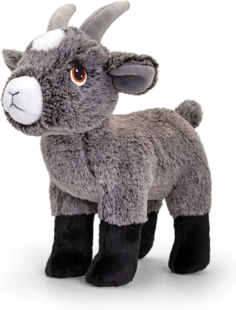 Pluche knuffel dier - geitje - grijs - 25 cm - Knuffelbeesten - Boerderij dieren van Keel Toys in Meerkleurig – productfoto