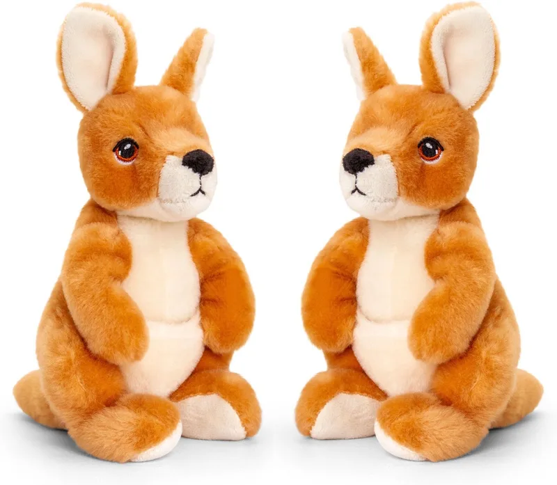 Pluche knuffel dier wallaby kangoeroe - 2x - bruin - 20 cm - Knuffelbeesten speelgoed van Keel Toys in Meerkleurig – productfoto