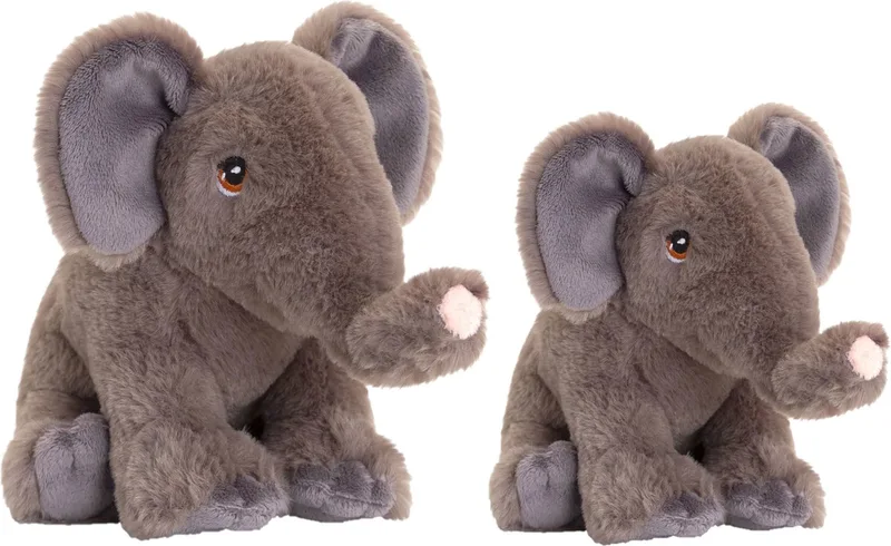 Pluche knuffel dieren set 2x olifanten 18 en 25 cm van Keel Toys in Meerkleurig – productfoto
