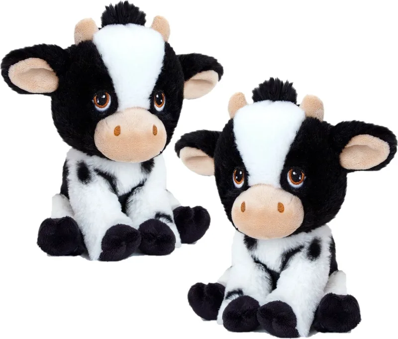 pluche knuffel Koe - 2x stuks - zwart/wit - 18 cm - knuffeldieren van de boerderij van Keel Toys in Meerkleurig – productfoto