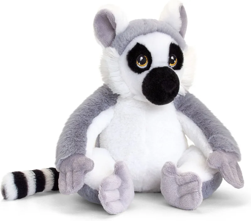 Pluche knuffel ringstaart maki aap - 25 cm - Knuffelbeesten - grijs - apen speelgoed van Keel Toys in Meerkleurig – productfoto
