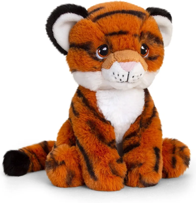 Pluche knuffel Tijger van 18 cm - Dieren knuffelbeesten voor kinderen of decoratie - Tijgers van Keel Toys in Zwart, Oranje, Wit – productfoto