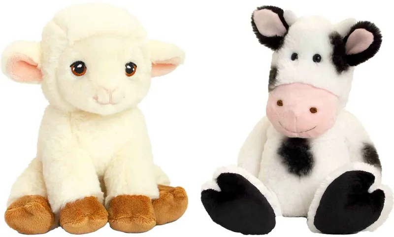 Pluche knuffels koe en lammetje/schaap vriendjes 25 cm van Keel Toys in Meerkleurig – productfoto
