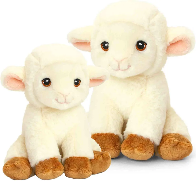 Pluche knuffels schapen familie - 2x stuks - 18 en 25 cm van Keel Toys in Meerkleurig – productfoto