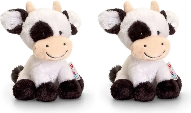 Pluche koe/koeien knuffels zusjes Berta en Clara 14 cm - Koe boerderijdieren knuffeldieren - Speelgoed voor kind van Keel Toys in Wit – productfoto