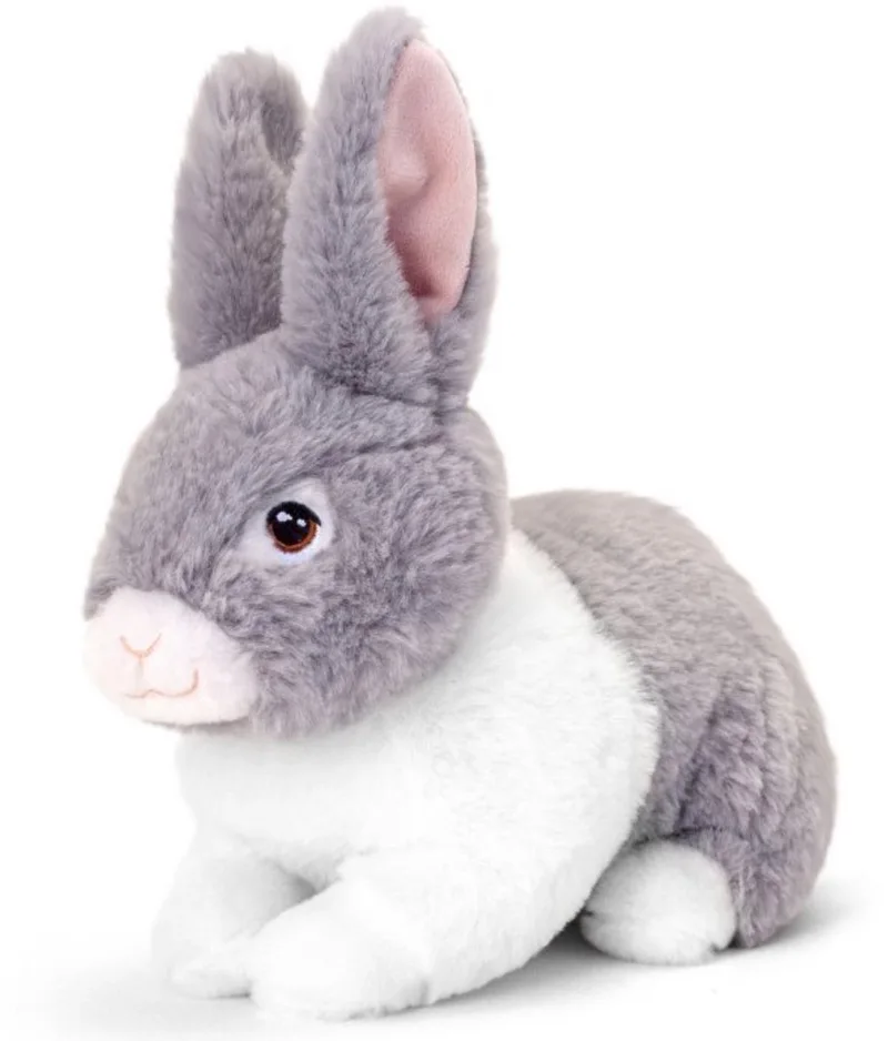 pluche Konijn - knuffeldier - zittend - 18 cm - knuffel Konijn van Keel Toys in Grijs – productfoto