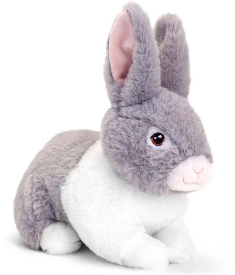 pluche Konijn - knuffeldier - zittend - 25 cm - knuffel Konijn van Keel Toys in Grijs – productfoto