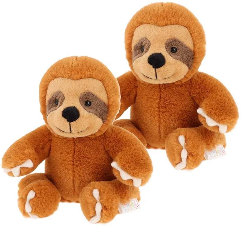 pluche luiaard knuffel - 2x - 14 cm - Bosdieren Jungle - speelgoed knuffels - klein formaat - cadeau van Keel Toys in Bruin – productfoto