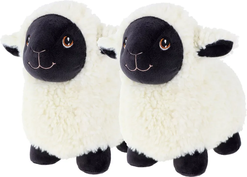 pluche schaap/lammetje knuffeldier - 2x - wit/zwart - lopend - 18 cm - Luxe Eco kwaliteit knuffels van Keel Toys in Meerkleurig – productfoto