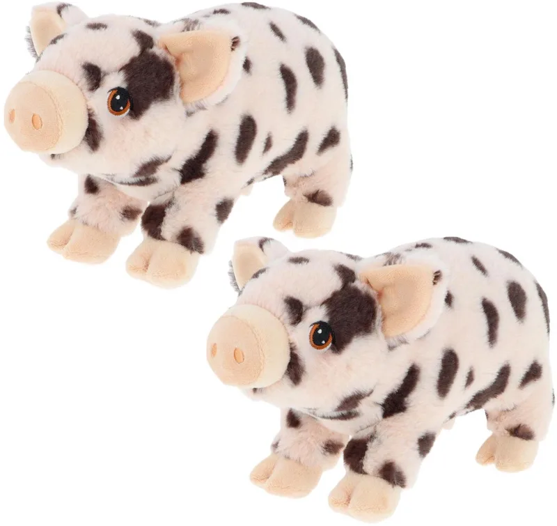 pluche varken/biggetje knuffeldier - 2x - roze gevlekt - lopend - 28 cm - Luxe Eco kwaliteit knuffels van Keel Toys in Meerkleurig – productfoto