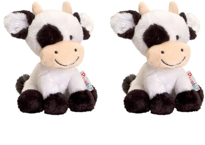 Set van 3x stuks keel Toys pluche zwart/witte koe/koeien knuffels 14 cm - Koeien boerderijdieren knuffeldieren - Speelgoed voor kind van Keel Toys in Wit – productfoto