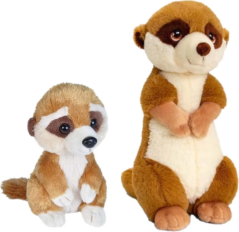 Stokstaartjes familie knuffels set van 2x stuks - 1x stuks maat 18 cm en 1x stuks maat 30 cm van Keel Toys in Meerkleurig – productfoto