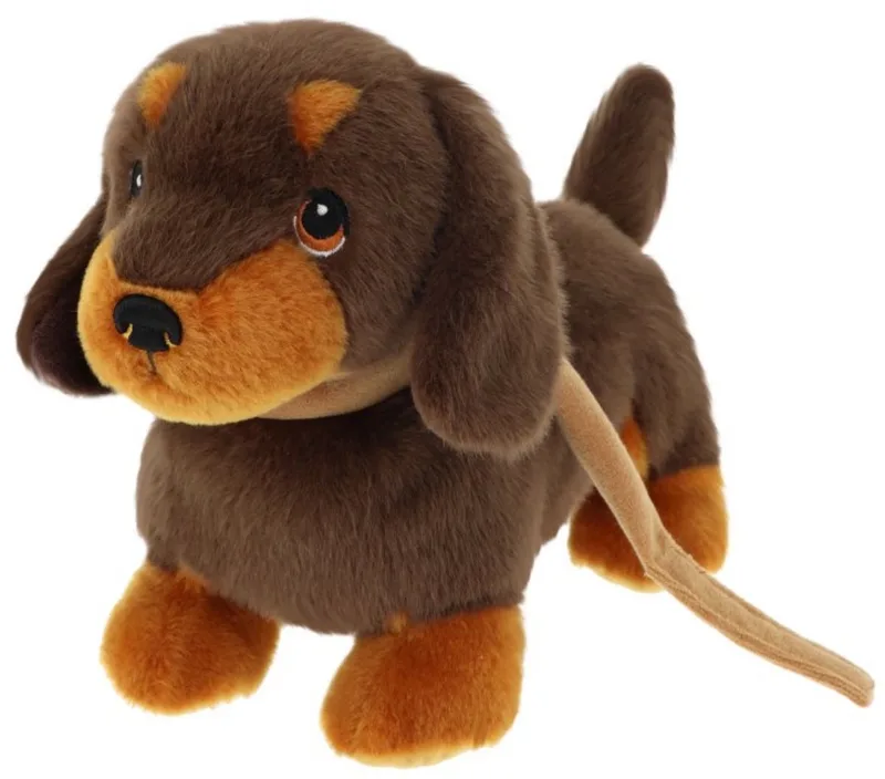 teckel met riem - 23 cm - Dieren knuffels van Keel Toys in Bruin – productfoto