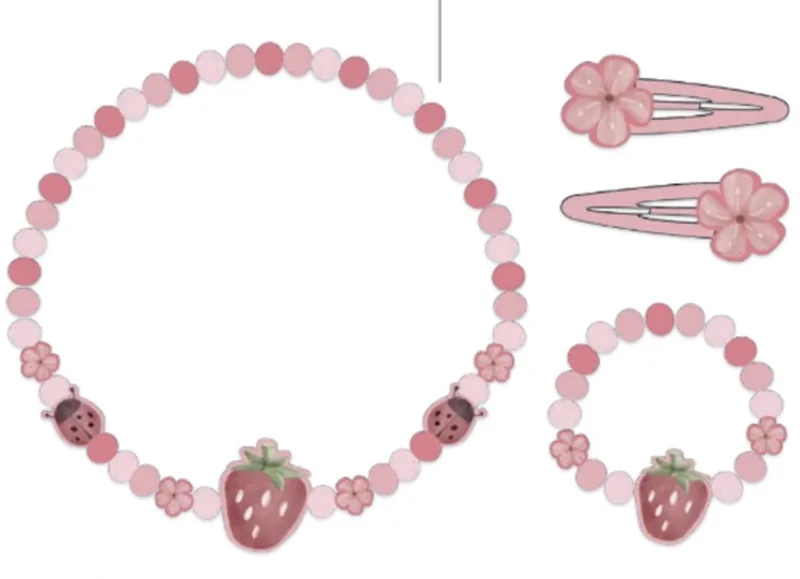 Houten Juwelen set - Fairy Garden - Ketting, armband en 2 haarclips - 4-delig - Speelgoed kinderen - Voor meisjes by Little Dutch in Pink – product photo