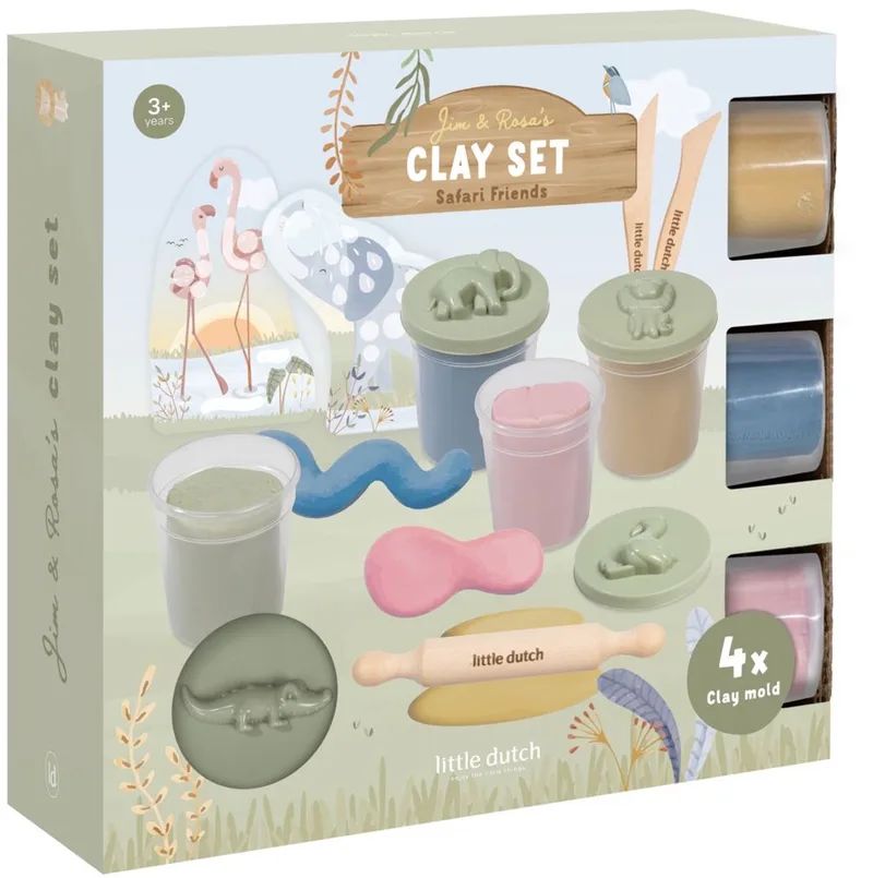 Klei speel set met 4 potjes klei en voorbeeldkaarten - Safari - Knutselen - Speelgoed kinderen - Voor meisjes en jongens van Little Dutch in Groen – productfoto