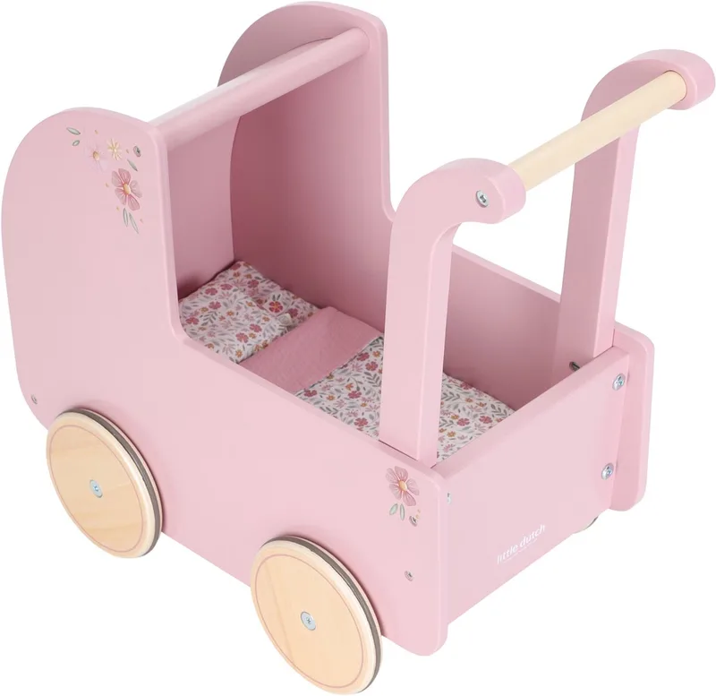 Poppenwagen – Hout van Little Dutch in Roze – productfoto