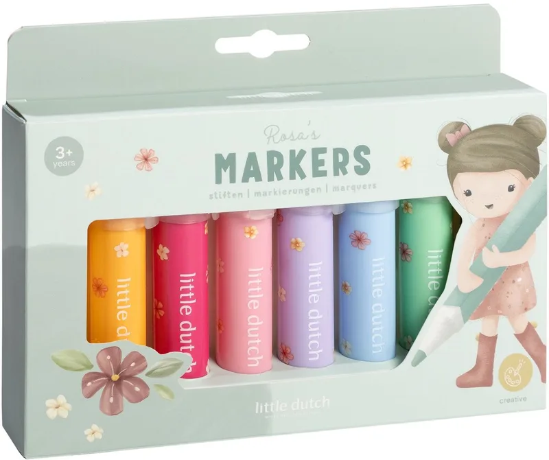 Rosa & Friends - 8 stuks - Dikke punten - Peuter en kleuter speelgoed - Knutselen - Speelgoed kinderen - Voor meisjes en jongens - Vanaf 3 jaar van Little Dutch in Viltstiften – productfoto