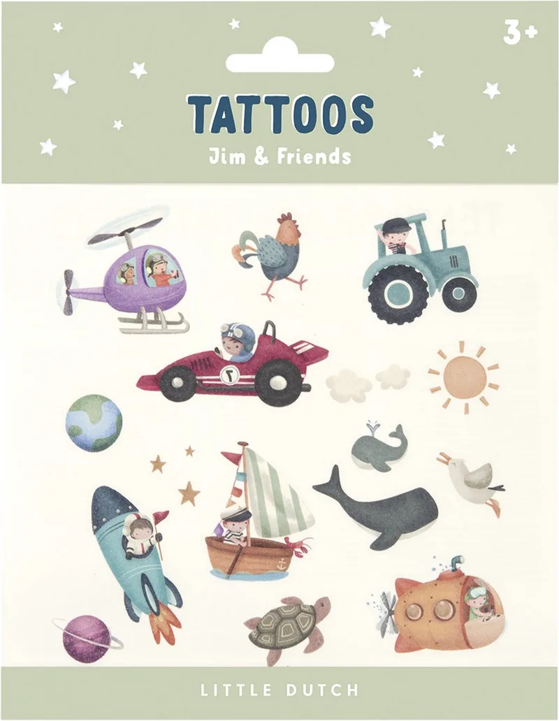 Tijdelijke kindertattoos - Jim & Friends - Peuter en kleuter speelgoed - Knutselen - Voor meisjes en jongens - Vanaf 3 jaar de Little Dutch en Multicolore – photo du produit