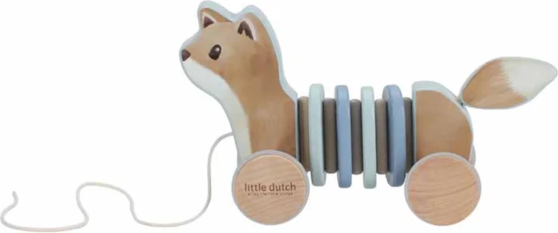 Pull-along wood Fox - Forest Friends von Little Dutch in Blau – Produktfoto