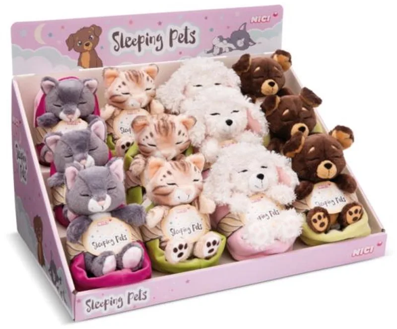 knuffeldier Sleeping Pets pluche hond of kat 12cm duurzaam. från NICI i Flerfärgad – produktbild